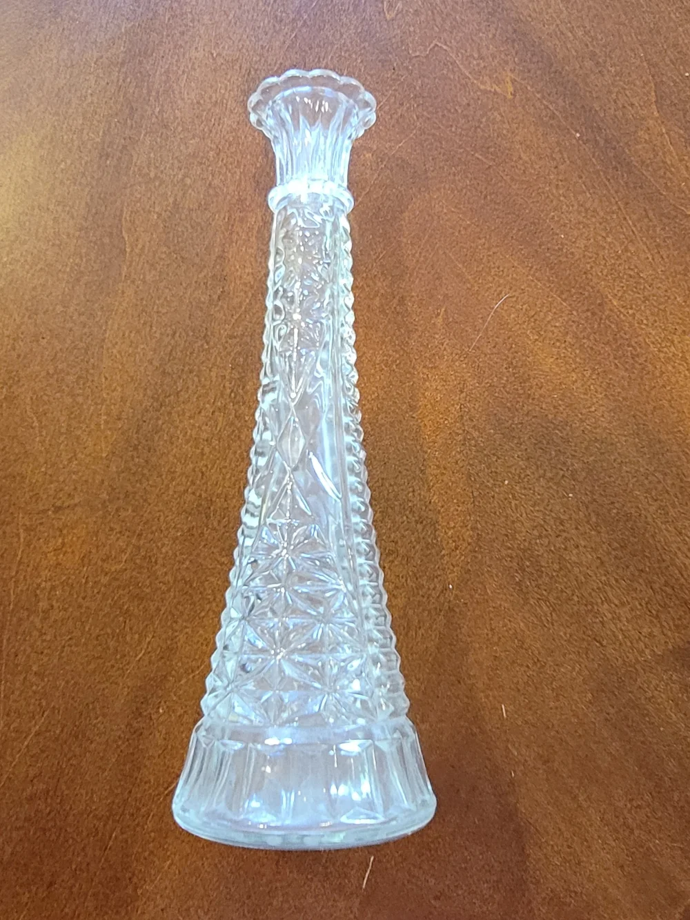 Anchor Hocking Stars and Bars Pattern Pressed‎ Glass Bud Vase 9 Inch